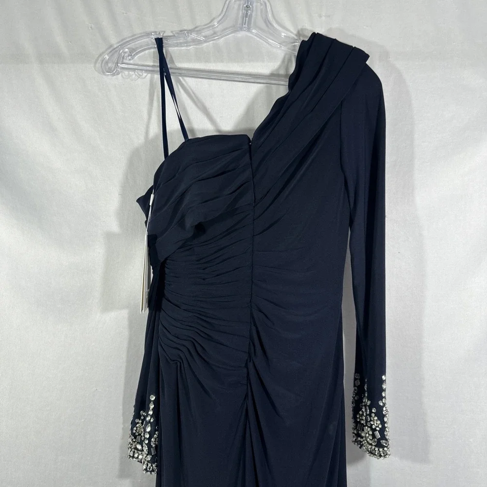 NWT $398 Mac Duggal [ 6 ] 12527 Bead Cuff Drop Shoulder Gown Midnight Blue J1697 - Picture 13 of 14